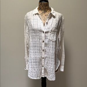 Anthropologie White Textured Cotton/Linen Blend Button-Down Shirt size 10